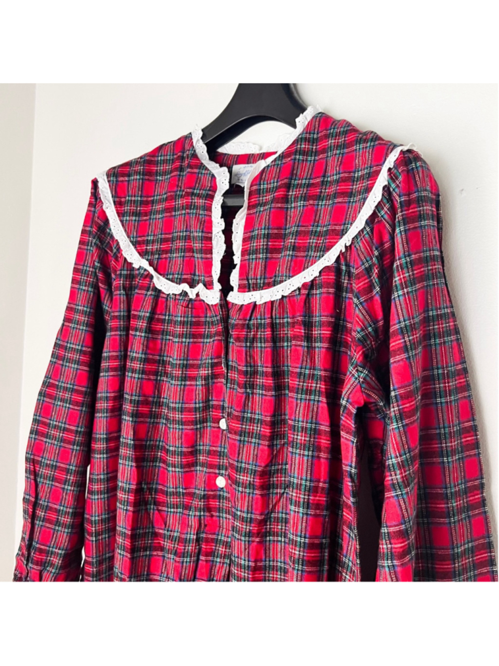 NWT Lanz of Salzburg Classic Red Plaid Cotton Flannel Nightgown Sz L - Picture 5 of 9